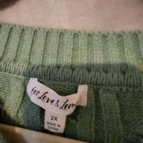 For Love & Lemons Sydney Comfy French Women's Green‎ Cable Knit Crop Sweater 2XL - Picture 6 of 8